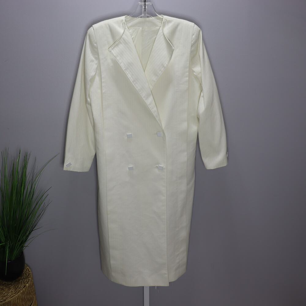 Vintage Junior Colony White Long Blazer Coat Size‎ 12 Double Breasted